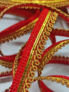Wholesale Cheap Red Golden Polyester Glitter Mix Lace Trim for Garments Embroidery with <b>Fringe</b> Tassel <b>Bead</b> Decoration Clothes - Product Image 2
