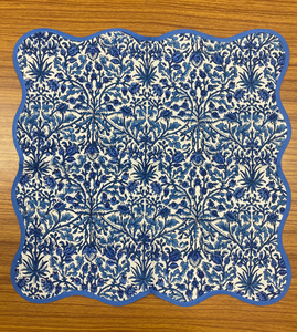 Serviettes en coton 100% imprimées en bloc de main floral indien avec des serviettes en tissu à passepoil bleu royal foncé - Product Image 4