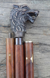 Bastón para caminar con mango de lobo de latón victoriano antiguo, Vintage bastón de madera, Diseño Artesanal de Metal, bastón coleccionable pulido - Product Image 5