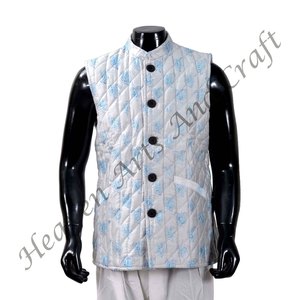 100% Cotton Breathable and <b>Light</b> Weight Handmade Quilted Boho Wear Men's Wear Floral Print Quilted <b>Jacket</b> - Product Image 4