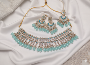 Most Trendy Ethnic <b>Indian</b> Wedding Engagement CZ Stone Studded Pearl Work Choker Necklace <b>Set</b> Earrings Mangtika <b>Set</b> - Product Image 2