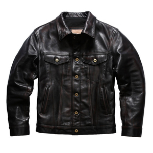 Personalizar cuero genuino hombres solapa motocicleta Casual aceite cera cabeza capa dos colores té Core caballo chaqueta de cuero - Product Image 1