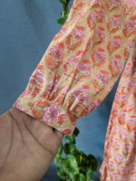 Robe midi décontractée pour femme, à manches longues, imprimée à la main, tissée, écologique, lavable, nettoyage à sec, style bohème, imprimé floral, automne