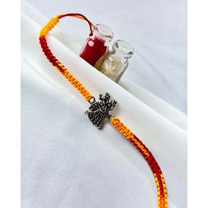 925 Silver Divine Radha Krishna Rakhi with Freshwater Pearl Princess Cut <b>Charm</b> Bracelet Rhodium Plated Religious Lover's Shape - Product Image 3