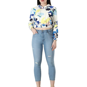 Top corto personalizado para mujer, sudadera, Jersey, Sudadera con capucha de manga larga con hombro caído, ropa de calle informal, logotipo frontal, longitud corta - Product Image 5