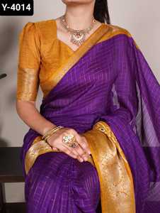 Dernier mariage indien et festival fonction porter Tussar Chex Saree avec tissage travail bordure chemisier pièces pour femmes porter Saree - Product Image 5