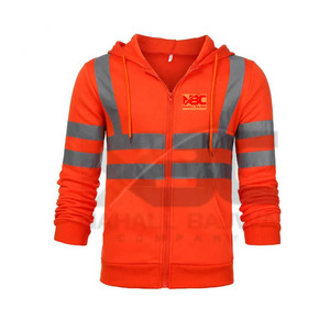 Sweat-shirt à capuche en coton pour hommes, avec fermeture éclair, réflecteur haute visibilité, sécurité, travail d'hiver, pour la construction routière - Product Image 4