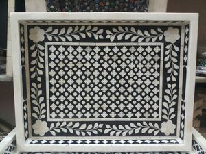 Bandeja con incrustaciones de huesos de diseño lujoso con patrones de diseño floral Bandeja para servir con incrustaciones de huesos de colores - Product Image 4