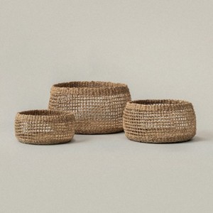 Wholesale Set 3 of Round Handmade Woven Wicker Seagrass <b>Storage</b> <b>Basket</b> Decorative <b>Basket</b> - Product Image 1