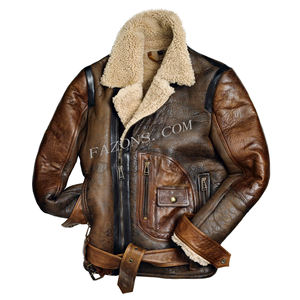 Blouson Aviateur Vintage en Cuir et Peau de Mouton pour Homme, Style B3, avec Doublure Sherpa, Tendance Hiver Décontracté - Product Image 4