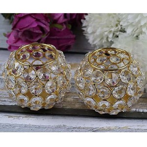 Hot Selling Customized Size Iron <b>Wire</b> Crystal Bead Candle Holder Metal <b>Lighting</b> Decoration for Wedding Table Votive Shape - Product Image 1