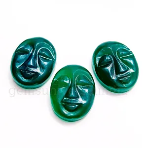 New Arrival Green Onyx Moon Face Carving Gemstone Natural Loose Hand Carved Oval Full Moon Face Stone For Jewelry Making 18mm