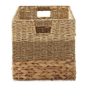 10,5 \ "Tejido mixto Jacinto Seagrass Cesta de almacenamiento Cubos Tela de plástico de ratán natural hecha a mano-Juego de 2 con función colgante - Product Image 5