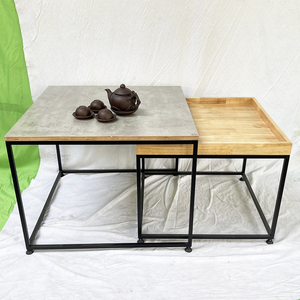 Industrial Style 70x70x54cm Square Double <b>Sofa</b> <b>Table</b> with Nesting Feature Plywood Wood and Iron Frame-Model TT68204 - Product Image 4