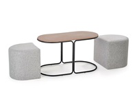 Table basse moderne en fer avec plateau en bois et 2 pochettes pour la décoration du salon