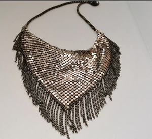 Beautifully Handmade Metal <b>Scarf</b> Necklace, Fringe <b>Scarf</b> Necklace, Antique Gold Fringe Necklace, Chain Fringe Necklace - Product Image 1