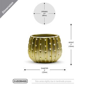CUD2504GD - กระถางเซรามิกทรงกระบองเพชรสีทองด้านขนาดเล็ก - สูง 4 นิ้ว - Product Image 3
