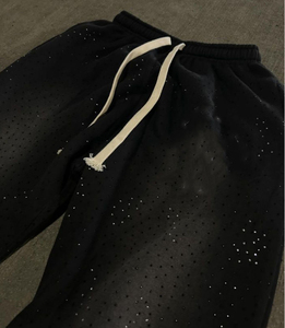 Pantalones Deportivos de Chándal Holgados con Estampado de Diamantes y Lavado Ácido Negro, Personalizados, Estilo Urbano, para Hombre - Product Image 6