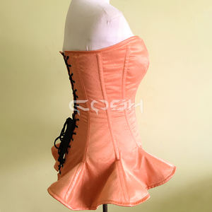 Peach Satin Glitter Overbust Corset Top with Peplum | Buy Now - Product Image 3
