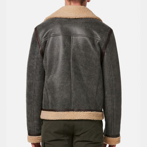 Blouson aviateur pour homme en cuir d'agneau véritable avec doublure en cuir d'agneau épais, blouson en cuir de moto - Product Image 2