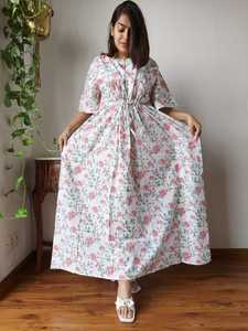 Caftán de Algodón Batik Hecho a Mano Personalizado - Vestido Largo Natural de Verano con Cuello en V y Lazo en la Cintura para Mujer, Revendedores de Boutique - Product Image 3