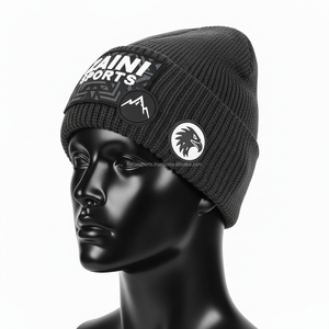 Mode femmes bonnet épais tricot côtelé 370 GSM premium tissu acrylique coupe confortable personnalisé cuir patch logo jacquard Beanie Cap - Product Image 3