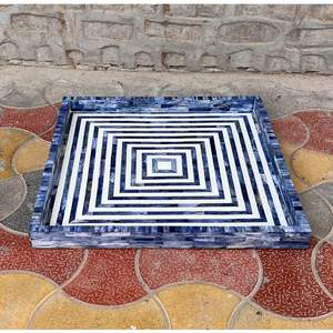 BANDEJA EN INLAY BANDEJA DE SERVICIO HECHA A MANO INCRUSTACIÓN DE HUESO DE LUJO Ramadán Desayuno Comida Fruta Café Té Bandeja decorativa - Product Image 1