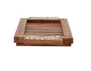 Snow Leaf Sheesham Wood Small <b>Tray</b> Wood <b>Serving</b> <b>Tray</b> <b>with</b> <b>Handles</b> Decorative <b>Serving</b> <b>Tray</b> Platter for Breakfast table Decorative - Product Image 6