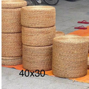 Cojín de Piso de Jacinto de Agua, Hecho a Mano, con Logotipo Personalizado, Otomana Redonda de Jacinto de Agua Trenzado - Product Image 1