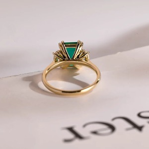 Vintage Bridal Engagement <b>Ring</b> Gold <b>Emerald</b> Three Stone Prong Setting Anniversary/Birthday Gift for Her Third Party Certified - Product Image 6