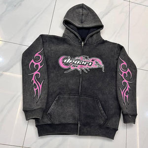 Pull à capuche graphique surdimensionné pour homme Style fermeture éclair Impression numérique bouffante Style Streetwear Couleurs noires - Product Image 1