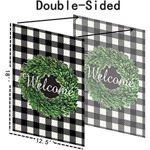 Pack of 2 Welcome Boxwood Wreath Garden <b>Flag</b> - Double Sided Buffalo Plaid <b>Check</b> <b>Flag</b> Autumn 12.5 x 18 Inch - House Yard - Product Image 6