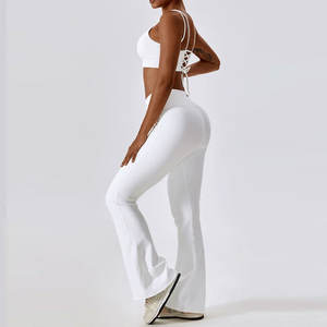 Ensemble de yoga actif extensible 2 pièces, soutien-gorge de sport et pantalon de yoga évasé, haute élasticité, respirant, vêtements de sport actifs pour l'entraînement - Product Image 4