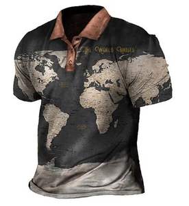 T-shirt de sport de golf imprimé en 3D pour hommes 100% coton col boutonné à manches courtes Style décontracté Logo avant 300 grammes de tissu - Product Image 4