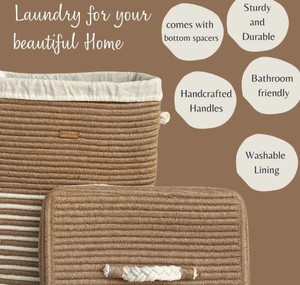Custom Logo Eco-Friendly <b>Large</b> Tall Woven Jute Cotton Rope Folding Laundry <b>Hamper</b> Storage <b>Baskets</b> for Living Room Toys - Product Image 6