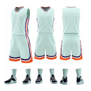 Maillots Polyester Personnalisé Réversible Jeunes Et Adultes Blanc Bleu Maillot De Basketball Pas Cher - Product Image 3
