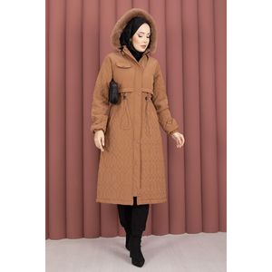 Abrigo Acolchado Nova Tan con Capucha de Piel para Mujer, Impermeable, de Invierno, con Forro de Lino, Relleno de Fibra de Poliéster, Estampado - Product Image 1