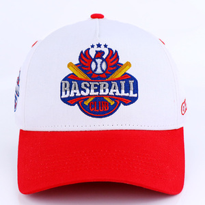หมวกเบสบอลปีกโค้งสีขาวสีแดง5แผงปักลายสำหรับผู้ชายหมวกเบสบอลทีม - Product Image 1