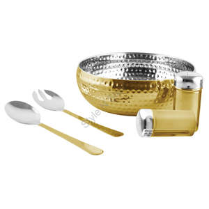 Stainless Steel Premium Salad Server, Belgium Bowl, and <b>Salt</b> & <b>Pepper</b> <b>Set</b> in Gold Color with a Stylish Classic Design - Product Image 1
