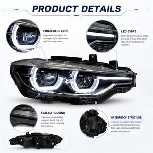Fari a <span class=keywords><strong>LED</strong></span> BK per <span class=keywords><strong>BMW</strong></span> Serie 3 <span class=keywords><strong>F30</strong></span> F35 2012-2019, Gruppo Ottico 6000K con DRL, Indicatori di Direzione Sequenziali, Lente Proiettore, Aggiornamento Fari - Product Image 5