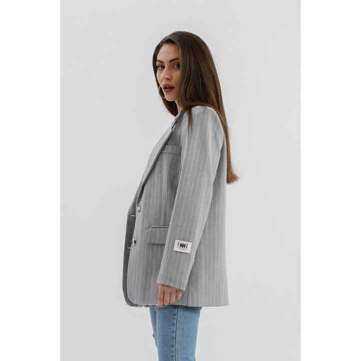 Three Pocket Flap Striped Polyviscon Jacket - Gray