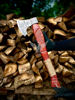 Hache de style viking faite à la main avec manche en bois sculpté, outil de camping rustique en plein air, design nordique décoratif, coupe du bois