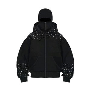 OEM Logo personnalisé hommes masque facial fermeture éclair complète cagoule à capuche ski masqué polaire coton Ninja strass lourd rue sweat - Product Image 2