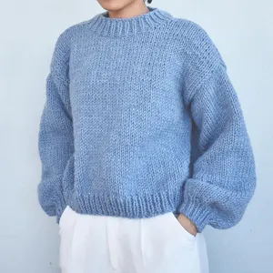 Новейший 2023 женский классический вязаный свитер с круглым вырезом и рукавами реглан для женщин Винтажный вязаный свитер