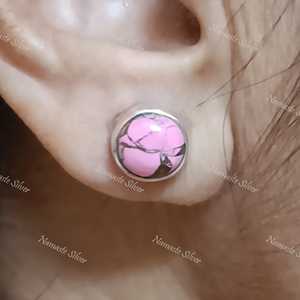 925 Sterling <b>Silver</b> <b>Stud</b> Posts Minimalist Pink Turquoise Gemstone Earrings Ball Shape Gold Main Material Handmade Jewelry - Product Image 2