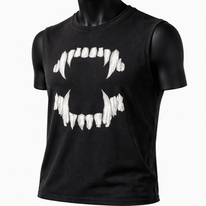 Camiseta sin mangas para hombre con gráfico de dientes de vampiro, camiseta muscular negra estilo streetwear, chaleco de algodón gótico punk de verano con estampado personalizado - Product Image 3