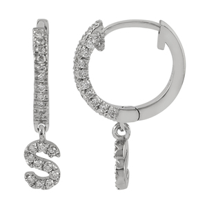 Proveedor de joyería de alta calidad, pendientes de aro con letra E de plata de ley 925 con topacio blanco, regalo de joyería para mujer - Product Image 5