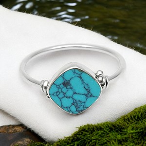 Nueva joyería al por mayor de alta calidad, anillos de plata de ley 925 para mujer y niña, piedra turquesa Natural, conjunto de bisel hecho a mano, anillo bohemio - Product Image 3