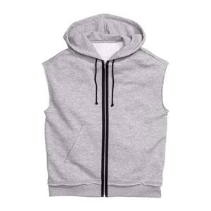 Vêtements pour hommes de couleur gris chiné grande taille débardeurs pour hommes 100% coton polyester respirant sans manches à capuche fermeture éclair - Product Image 1