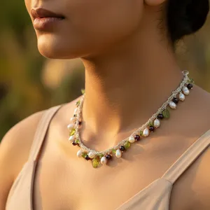 Collier en argent 925 pour femmes, avec perles blanches artificielles et pierres précieuses, style bohème, bijoux à porter au quotidien - Product Image 1